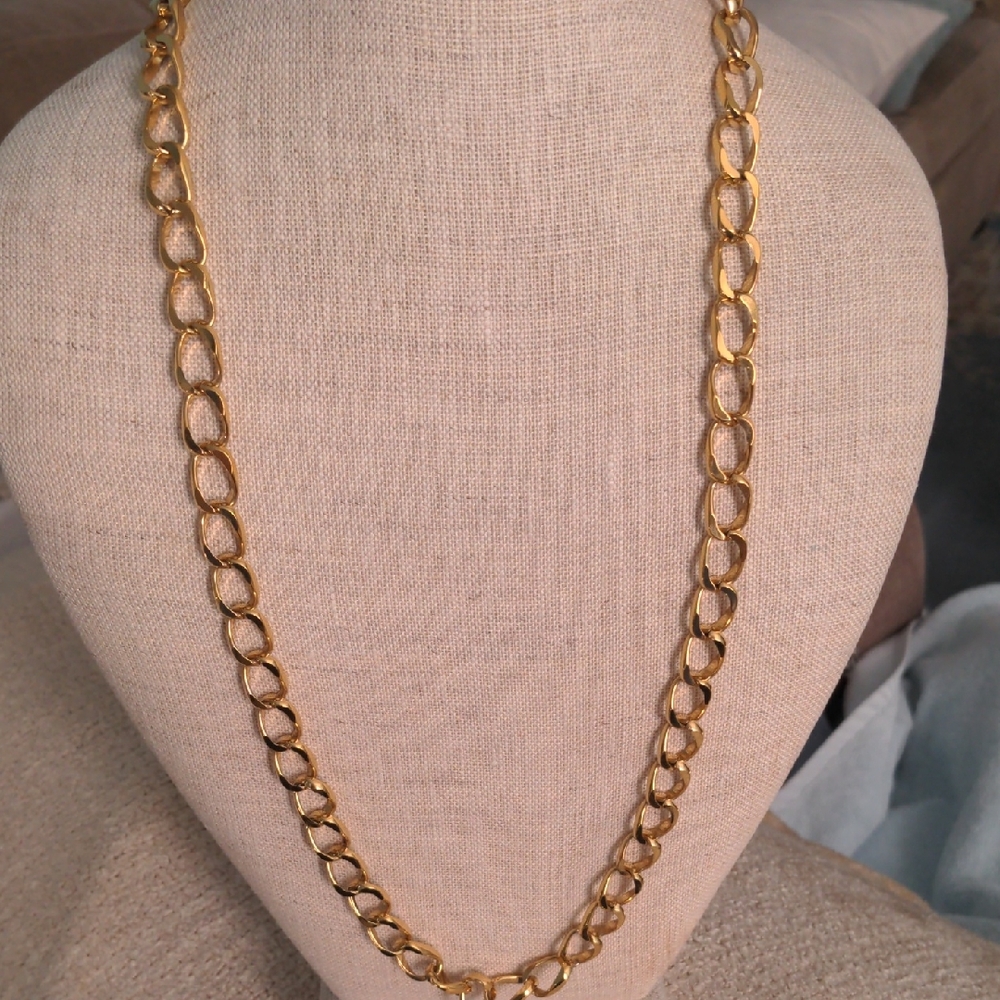 New Gold Plated Cuban Chain Necklace, Thick, Gleaming, 30" Long, Unisex, Trendy